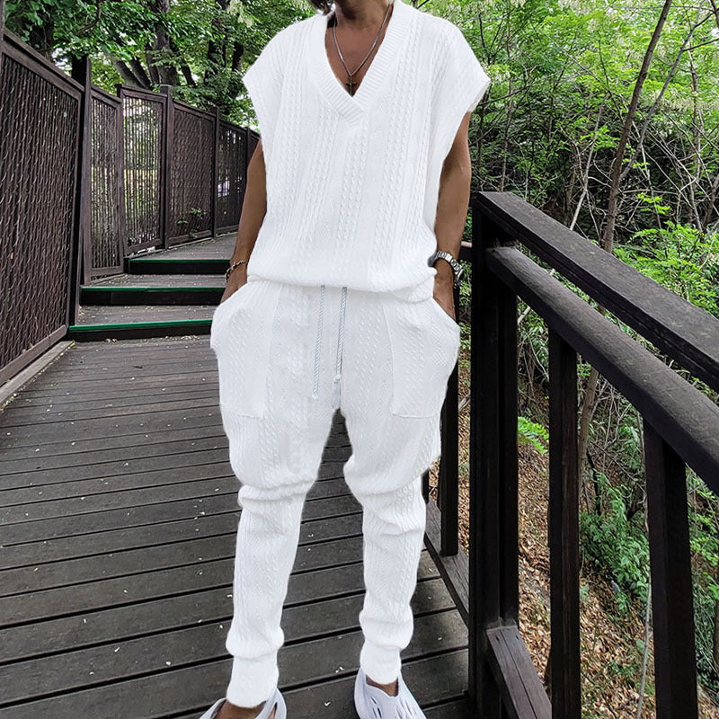 Damen lässiges Freizeit-Outfit mit strukturiertem Oberteil und bequemen Hosen R&B