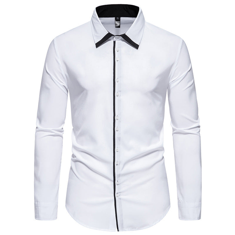 Herren elegantes Langarmhemd mit kontrastierendem Kragen und feinen Knopfdetails R&B