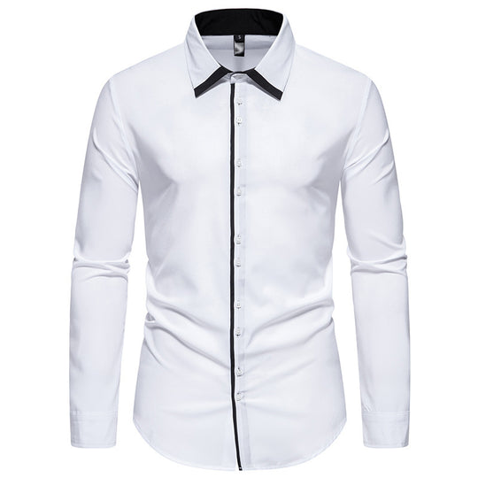 Herren elegantes Langarmhemd mit kontrastierendem Kragen und feinen Knopfdetails R&B
