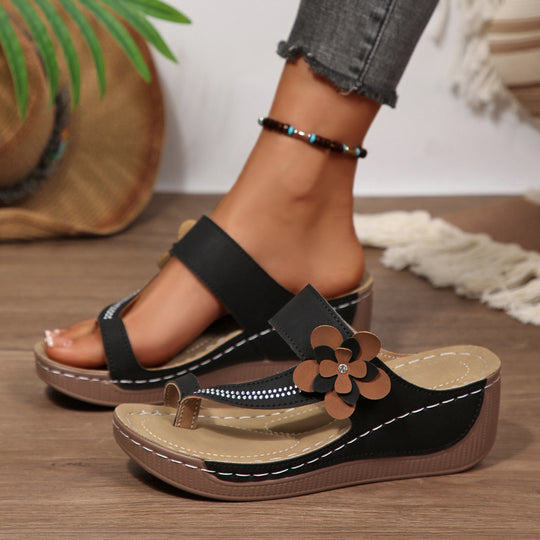 Damen Sandalen mit floralem Dekor und komfortablem Plateau R&B