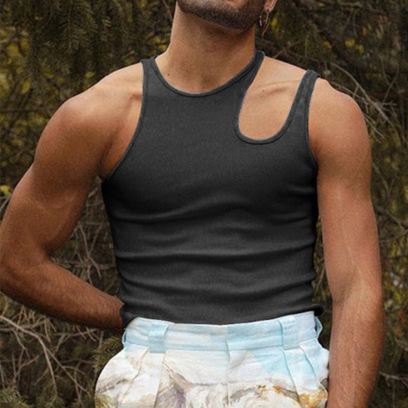 Herren nan körperbetontes Tanktop mit einseitigem Schulterausschnitt und feiner Rippstruktur R&B