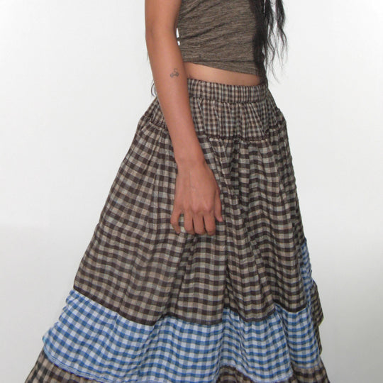 Damen Rock mit voluminösem Rüschensaum und kariertem Design R&B