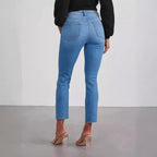 Damen modische High-Waist Jeans mit lässigem Destroyed-Look R&B