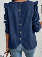 Damen Elegante Bluse mit Rüschendetails und Rundhalsausschnitt R&B