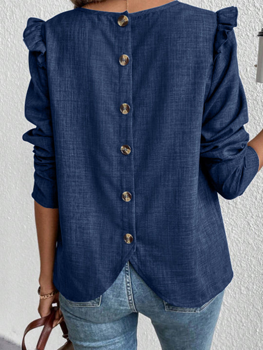 Damen Elegante Bluse mit Rüschendetails und Rundhalsausschnitt R&B