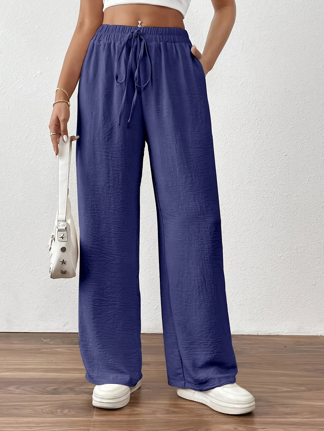 Damen Sommerliche Palazzo-Hose mit elastischem Bund und Bindegürtel R&B
