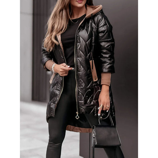 Damen Lässige Steppjacke mit Kapuze und großen Taschen R&B
