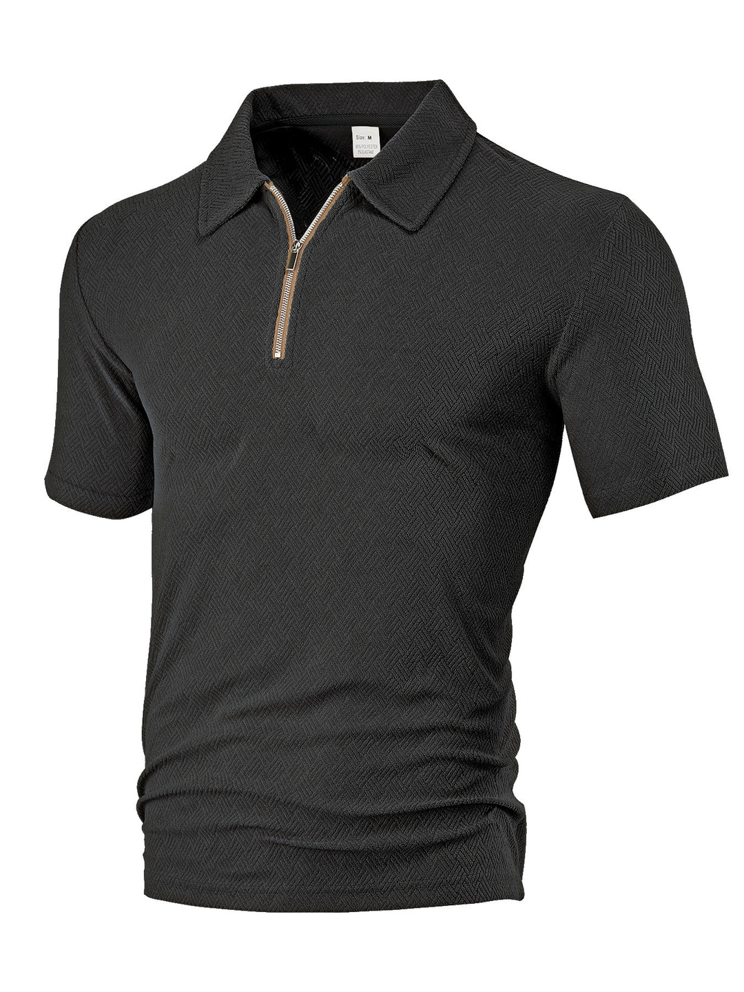 Herren nan schmal geschnittenes Halbzip-Polo mit feiner Fischgrät-Jacquardstruktur R&B