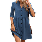 Damen Hemdblusenkleid mit eleganter Knopfleiste und voluminösem Rock R&B