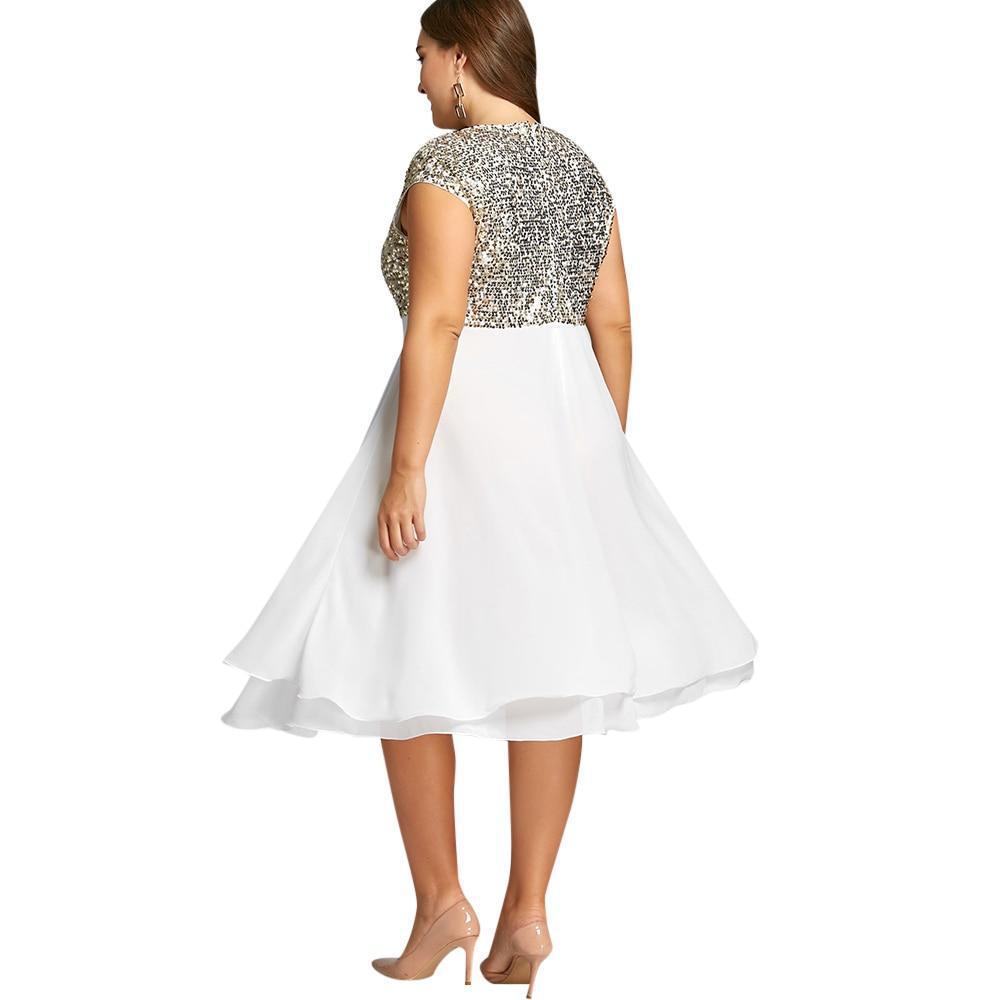 Damen Elegantes Cocktailkleid mit schimmerndem Oberteil und schwingendem Rock R&B