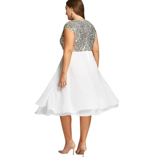 Damen Elegantes Cocktailkleid mit schimmerndem Oberteil und schwingendem Rock R&B