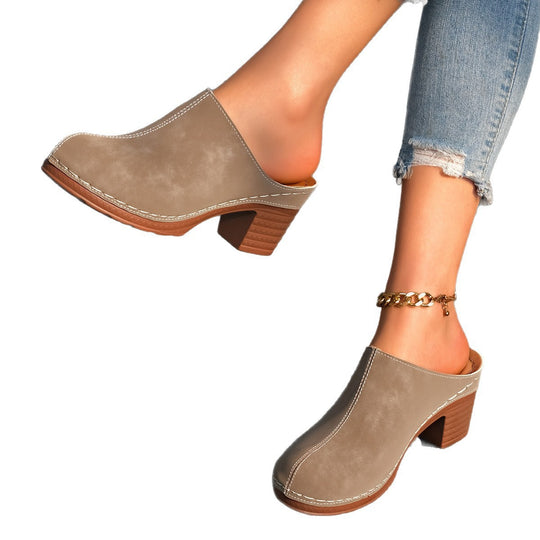 Damen bequeme Clogs aus hochwertigem Wildleder mit elegantem Blockabsatz R&B