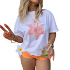 Damen T-Shirt mit floralem Aquarell-Design und entspannter Passform R&B