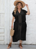 Damen eleganter Maxi-Kaftan mit großzügigem V-Ausschnitt und filigranen Häkelakzenten R&B