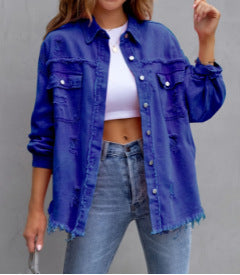 Damen Stylische Overshirt-Jacke mit fransigem Saum R&B