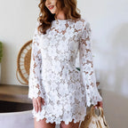 Damen Spitzenkleid mit voluminösen Ärmeln und floralen Applikationen R&B