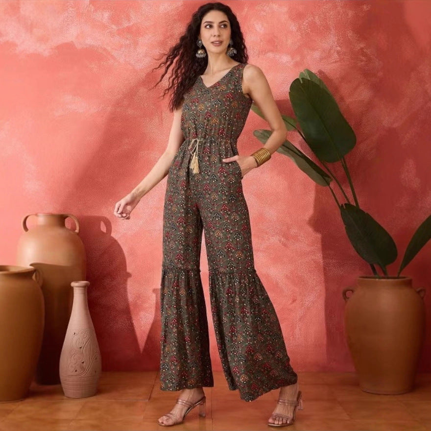 Damen Vintage-inspirierter Jumpsuit mit weitem Bein und Taillierung R&B