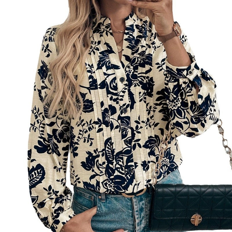 Damen Bluse mit floralen Motiven und eleganter Raffung R&B
