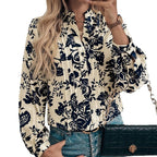 Damen Bluse mit floralen Motiven und eleganter Raffung R&B