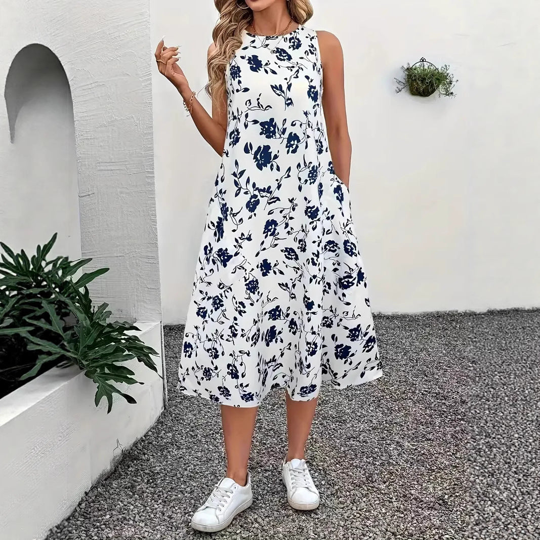Damen Ärmelloses Maxikleid mit floralem Muster und praktischen Taschen R&B