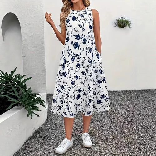 Damen Ärmelloses Maxikleid mit floralem Muster und praktischen Taschen R&B