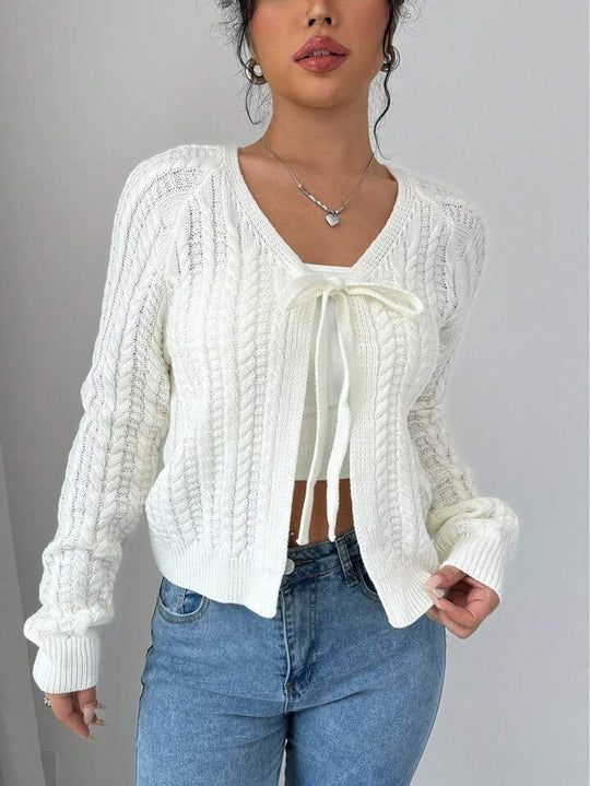 Damen Strickjacke mit modischem Kordelzug und feiner Netzstruktur R&B