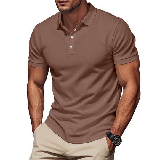 Herren nan Pima-Baumwoll-Polo mit Kentkragen, schmaler Silhouette und verstärkter Knopfleiste R&B