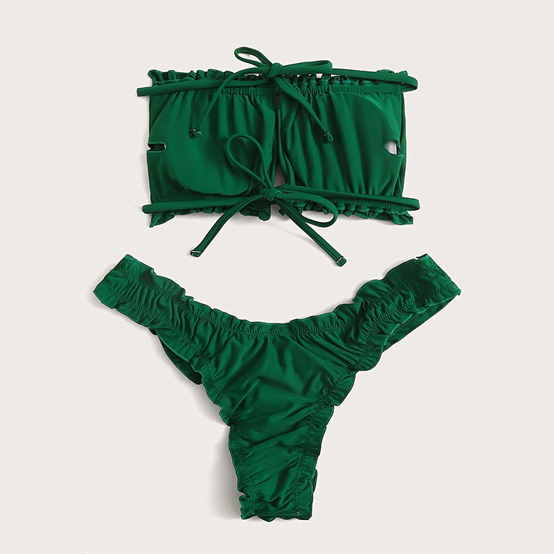 Damen Bandeau-Bikini mit gerafftem Design