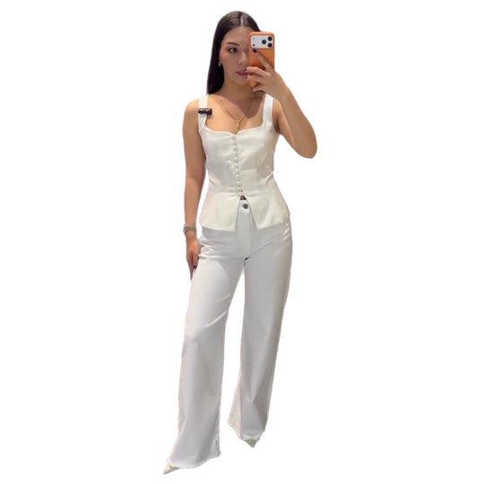 Damen Elegantes Top mit tailliertem Schnitt und dekorativen Knöpfen R&B