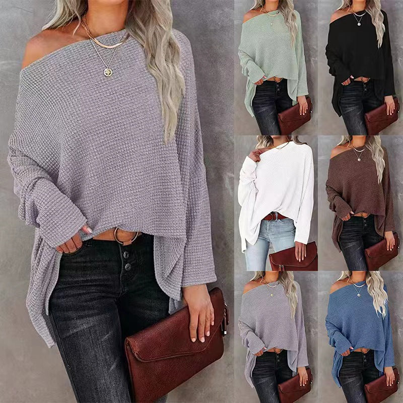 Damen lässiger Off-Shoulder Pullover im Strukturdesign R&B