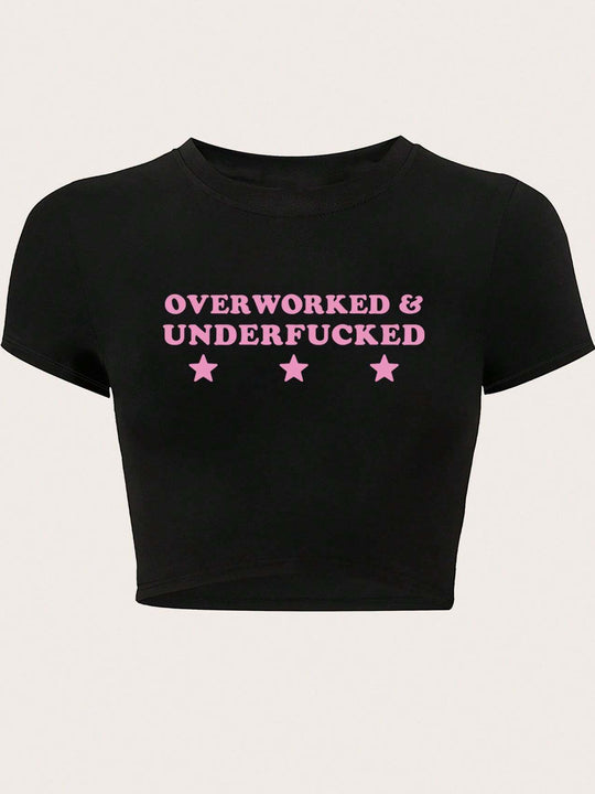 Damen Crop-T-Shirt mit inspirierendem Aufdruck und figurbetontem Schnitt R&B
