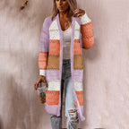 Damen Langer Strickcardigan mit kunstvollem Streifenmuster und luftiger Struktur R&B