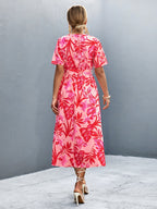 Damen Wickelmaxikleid mit floralem Muster und eleganter Schärpe R&B