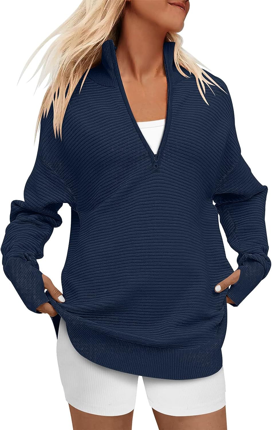Damen Hochwertiger Reißverschluss Pullover mit strukturiertem Design R&B