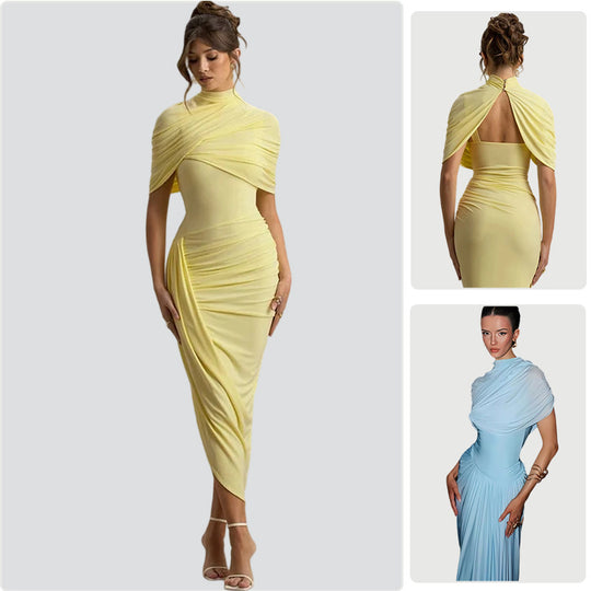 Damen Elegantes Maxikleid mit asymmetrischem Oberteil und sanften Drapierungen R&B