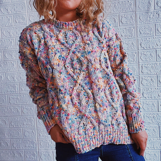 Damen grob gestrickter Pullover mit bunten Akzenten und lässigem Schnitt R&B