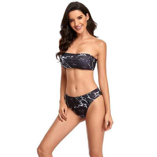 Damen Bandeau-Bikini mit floralem Oberteil und hohem Bund R&B