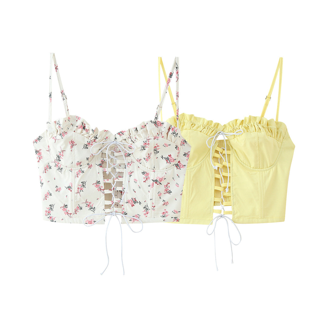 Damen Crop-Top mit Rüschendetails und floralem Design R&B