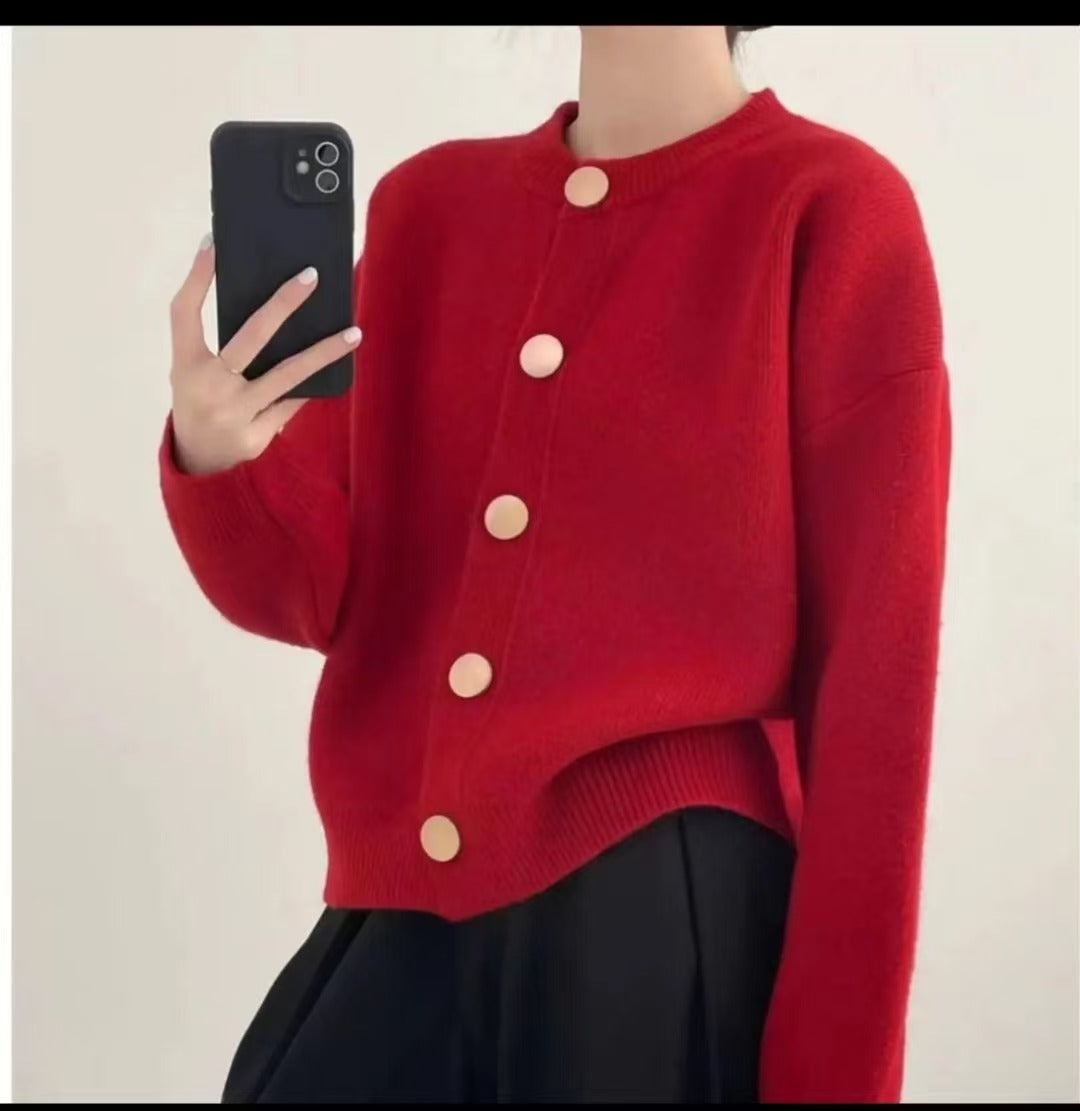 Damen Kuschelige Strickjacke mit großen Knöpfen und elegantem Design R&B
