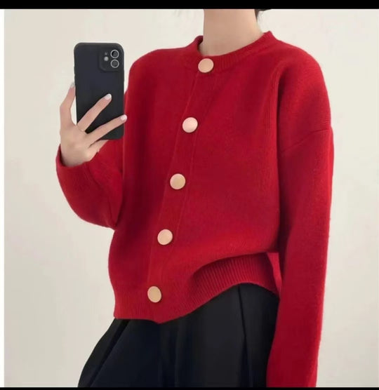 Damen Kuschelige Strickjacke mit großen Knöpfen und elegantem Design R&B