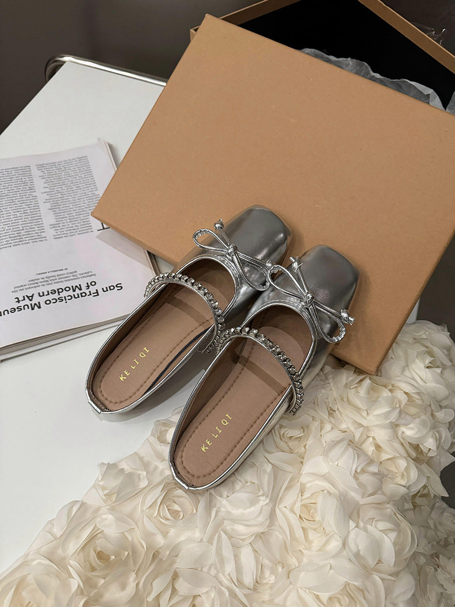 Damen elegante Ballerina-Slipper mit funkelndem Schleifenakzent und klassischer Form R&B