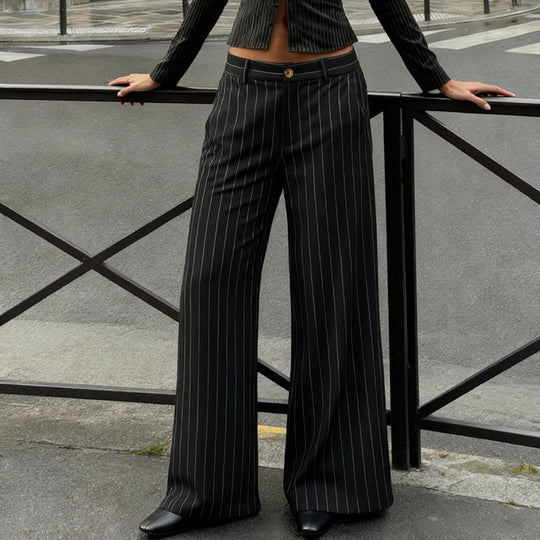 Damen Flared Hosen mit modischem Streifenmuster und verstellbarem Gürtel R&B