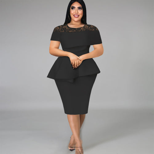 Damen Elegantes Peplum-Kleid mit Spitzenoberteil R&B