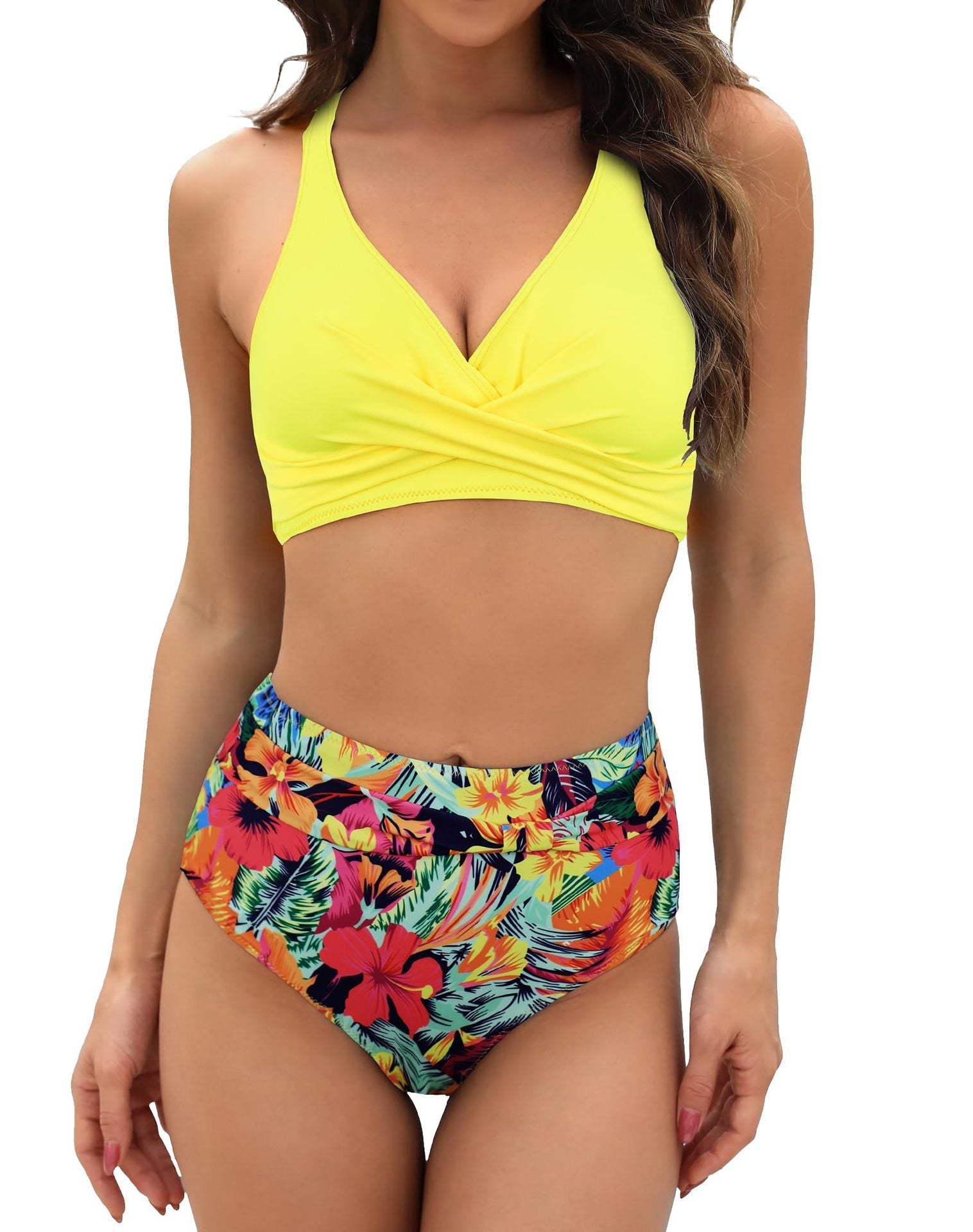 Damen Sportliches Bikini-Set mit stylischem Wickeloberteil und hochgeschnittenem Slip R&B