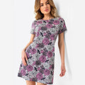 Damen lässiges Blumen-Minikleid aus atmungsaktiver Baumwolle mit Rundhalsausschnitt R&B