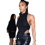 Damen cropped Stricktop mit hohem Kragen R&B