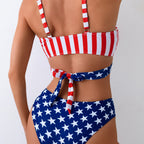 Damen Triangel-Bikini-Set mit asymmetrischem Schnitt und buntem Sternen-Design R&B