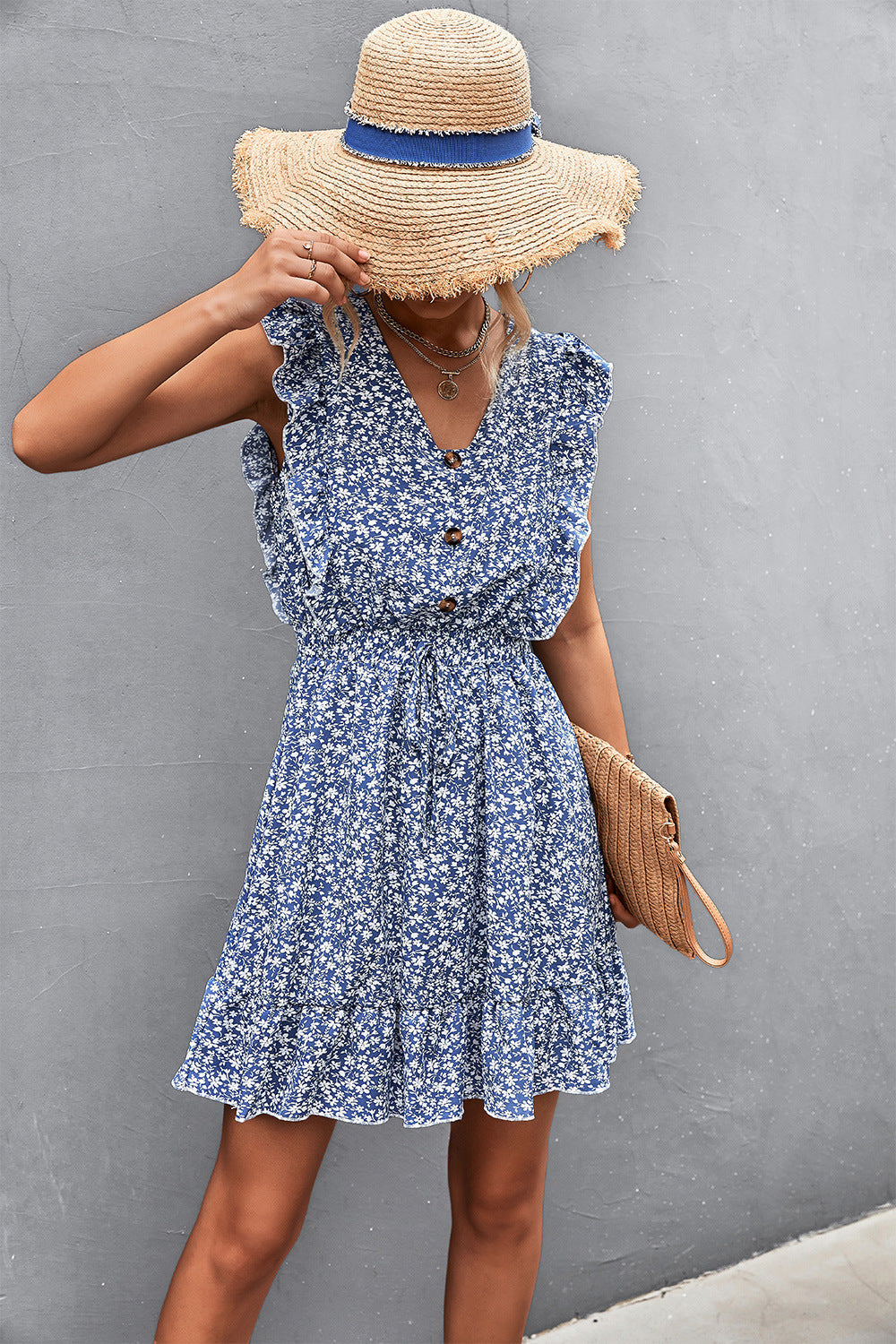 Damen Freizeitkleid mit voluminösen Rüschendetails und komfortablem Taillenzug R&B
