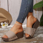 Damen Wedge-Sandalen mit glitzernden Detail und modischem Leo-Muster R&B