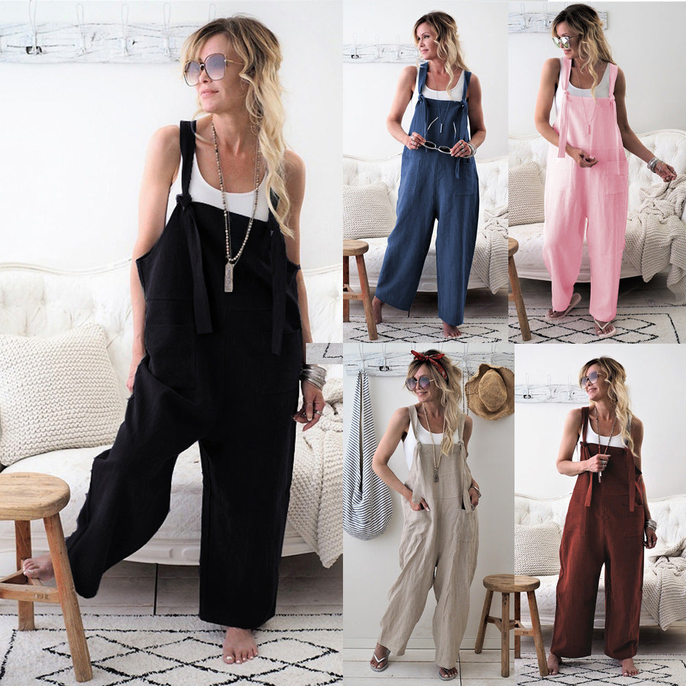 Damen Lässiger Overall mit breiten Beinen und praktischen Taschen R&B